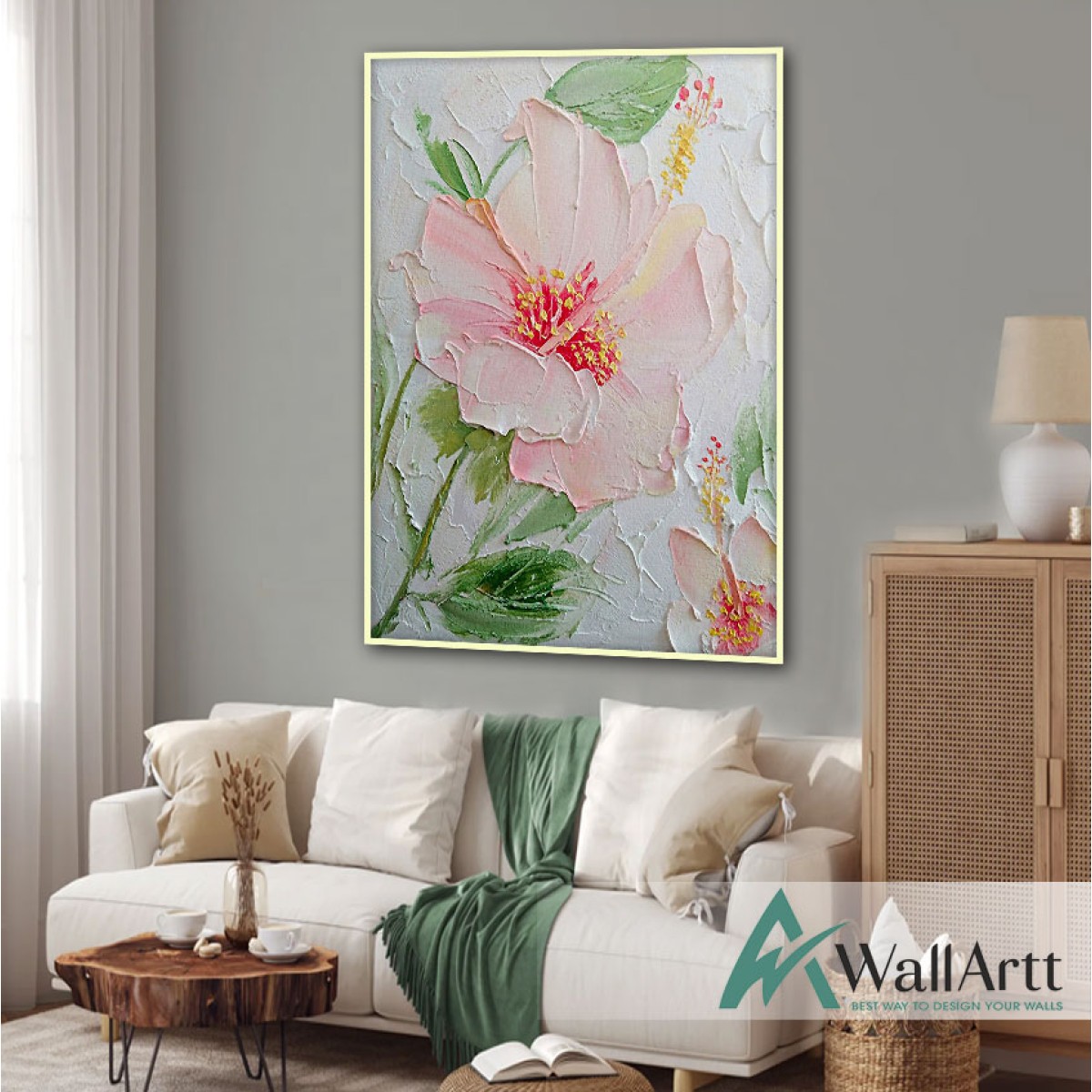 Baby Pink Flower 3d Heavy Textured Partial Oil Painting